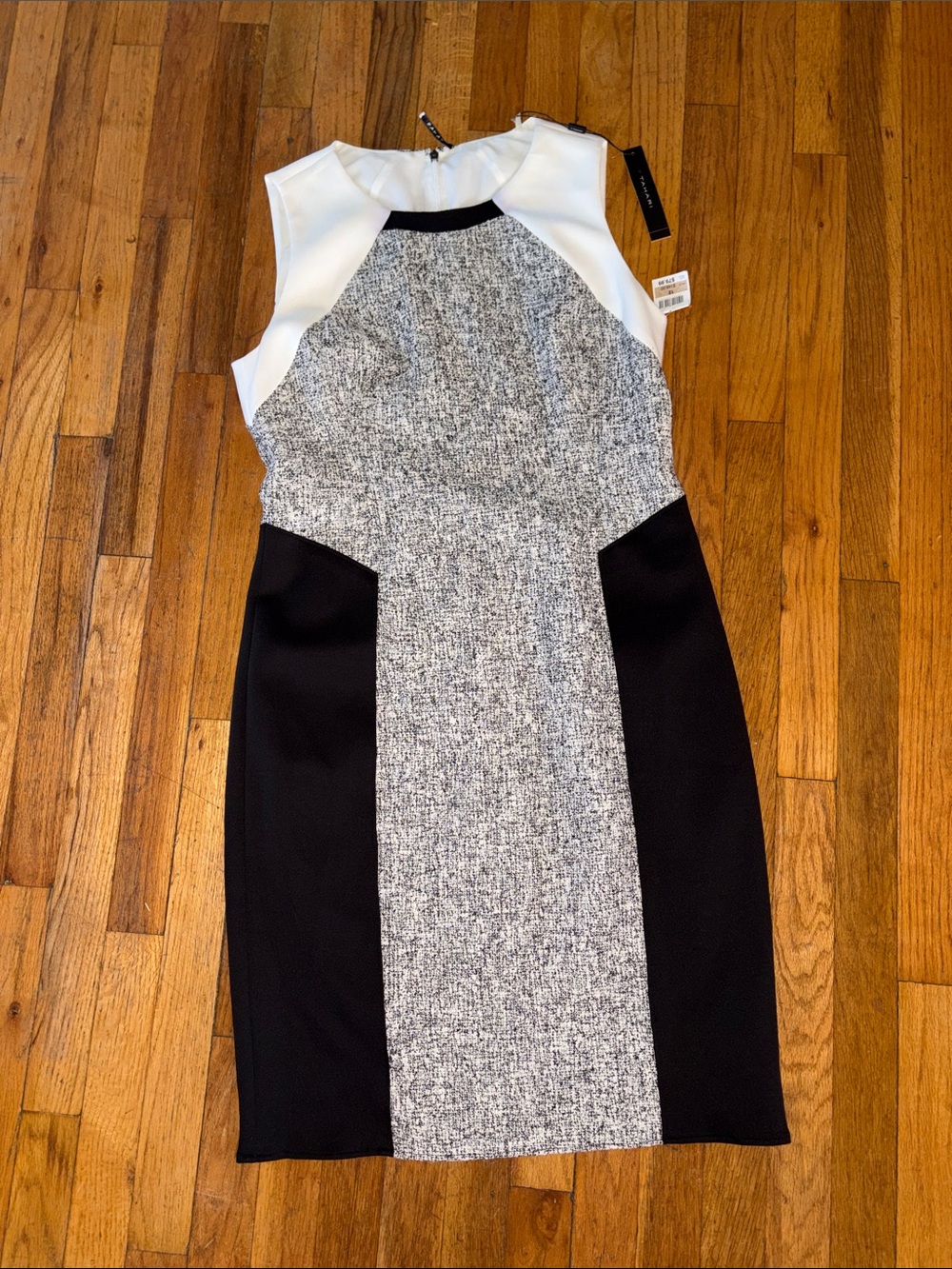 T Tahari Sleeveless Colorblock Sheath Dress in White, Gray & Black